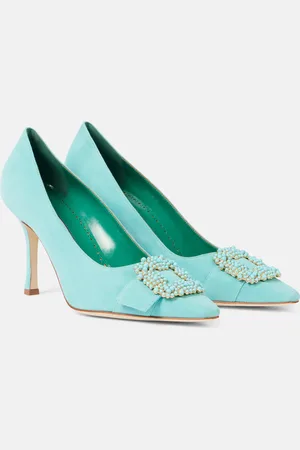 Manolo Blahnik Giboa 90 embellished suede pumps