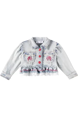 MONNALISA Embroidered ruffled denim jacket