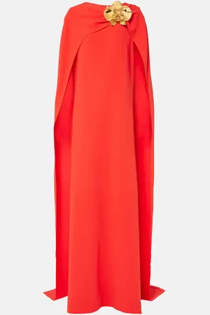 Oscar de la Renta Orchid embellished caped silk-blend gown