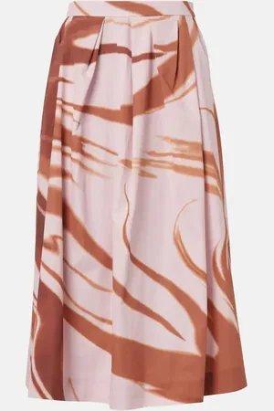 DRIES VAN NOTEN Printed gathered cotton midi skirt