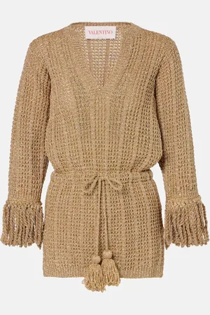 VALENTINO Open-knit lamÃ© minidress