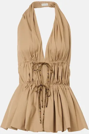 DRIES VAN NOTEN Gathered halterneck cotton poplin top