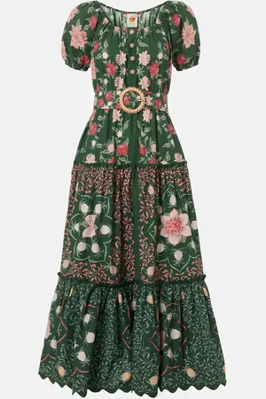 Farm Rio Tiered floral cotton poplin maxi dress