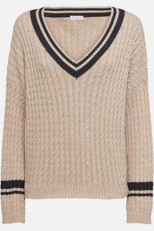 Brunello Cucinelli Sequined cable-knit cotton-blend sweater