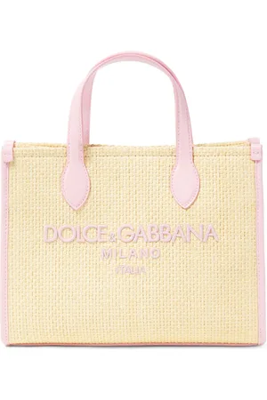 Dolce & Gabbana Logo leather-trimmed raffia-effect tote bag