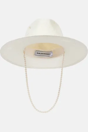 Ruslan Baginskiy Faux pearl-embellished straw fedora