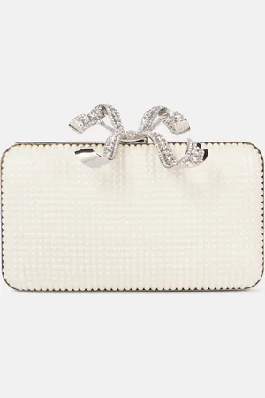 Self-Portrait Bow faux pearl-embellished clutch