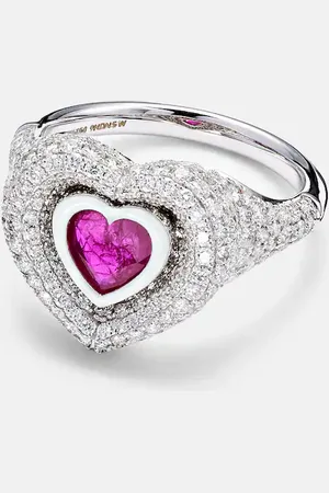 Kamyen Manaal 2.0 18kt white gold pinky ring with ruby and diamonds