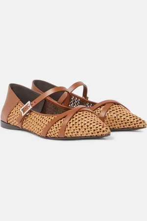 Max Mara Woven leather-trimmed Mary Jane flats