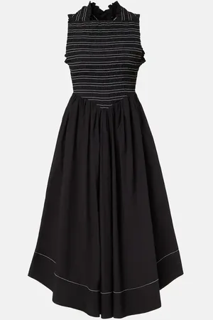 Ganni Smocked cotton-blend midi dress