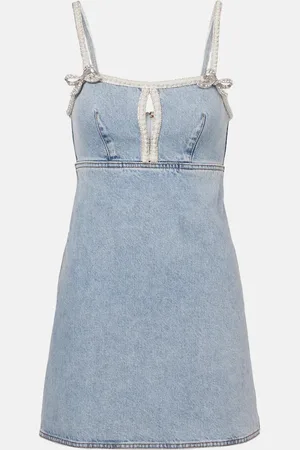 Self-Portrait Embellished bow-detail denim minidress