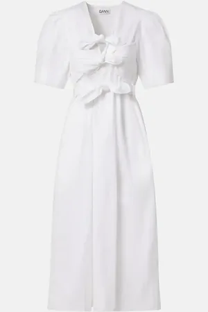 Ganni Puff-sleeve cotton-blend midi dress