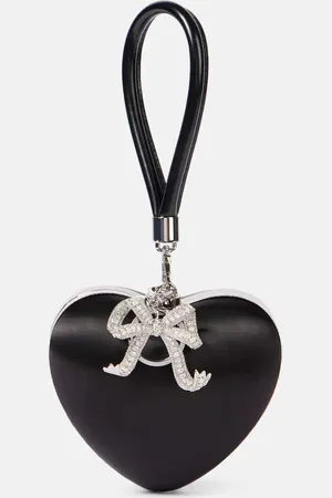Self-Portrait Embellished bow-detail satin clutch