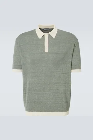 CANALI Checked linen and silk polo shirt