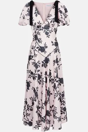 Self-Portrait Floral bow-detail satin midi dress