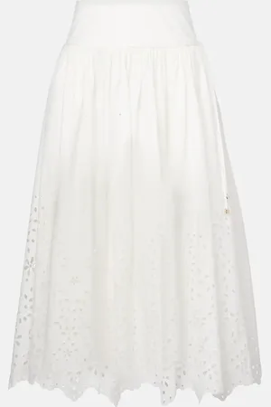 Self-Portrait Broderie anglaise cotton midi skirt