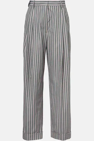 DRIES VAN NOTEN Striped cotton poplin straight pants