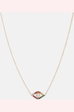 Sydney Evan Rainbow Bezel Evil Eye 14kt gold necklace with diamond