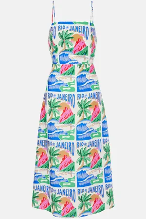 Farm Rio Carioca Posters linen-blend midi dress