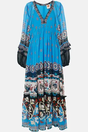 Farm Rio Anika Tiles balloon-sleeve maxi dress