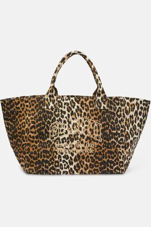Ganni Leopard-print canvas tote bag