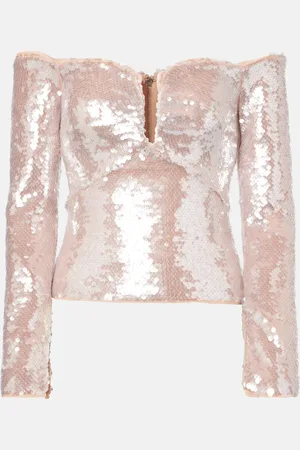 Self-Portrait Sequined off-shoulder top