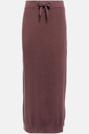 Brunello Cucinelli Ribbed-knit cotton midi skirt