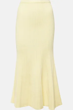 Self-Portrait Ribbed-knit flared midi skirt