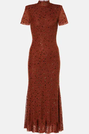 Self-Portrait Embellished mesh midi dress