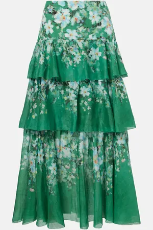 ZIMMERMANN Everley tiered ramie midi skirt