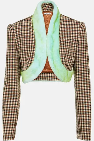 AREA Cropped faux fur-trimmed jacket