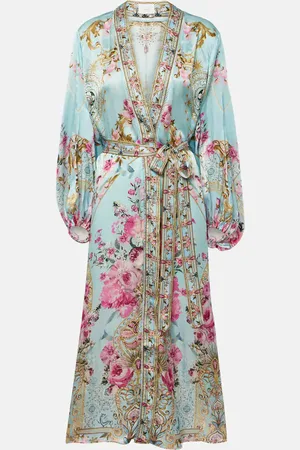 Camilla Embellished floral silk satin robe