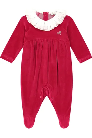 MONNALISA Baby cotton-blend velvet playsuit