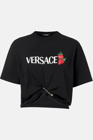 VERSACE Cropped printed cotton T-shirt