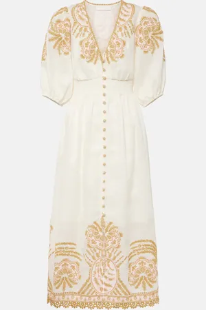 ZIMMERMANN Waverly embroidered linen midi dress