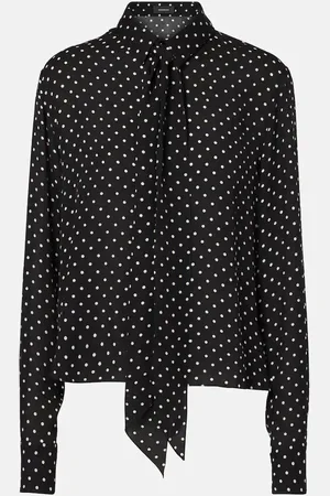 WARDROBE.NYC Polka-dot tie-neck silk blouse