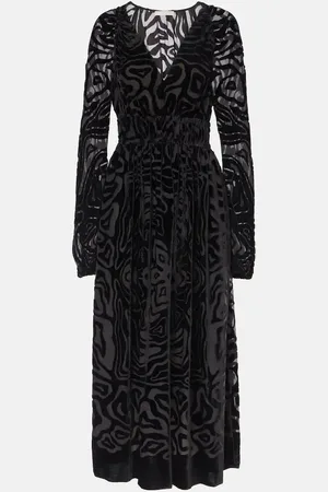 ULLA JOHNSON Elora velvet and mesh midi dress