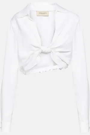 Adriana Degreas Knot-detail linen blend crop top