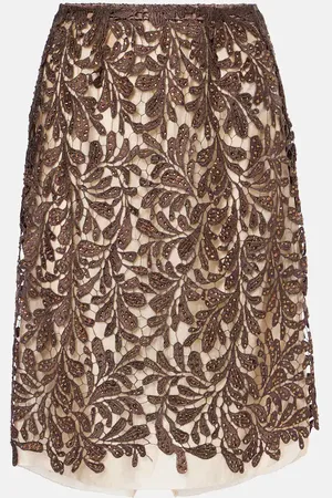 JACQUES WEI Embellished floral lace midi skirt