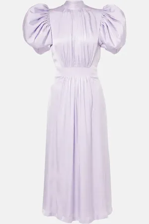 ROTATE Puff-sleeve satin midi dress