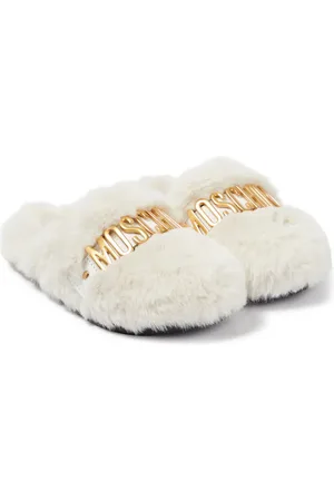 Moschino Logo faux fur slippers