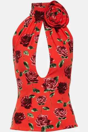 MAGDA BUTRYM Floral-appliquÃ© cutout halterneck top