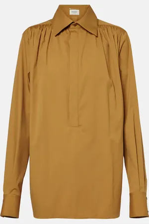 Saint Laurent Gathered cotton-blend blouse