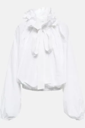 Patou Ruffled tie-neck cotton blouse