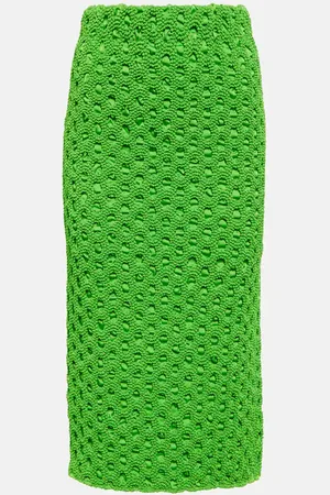 Ganni Smocked satin midi skirt