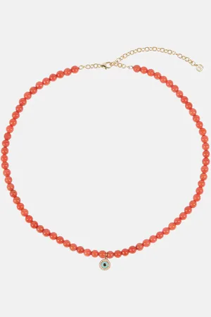 Sydney Evan Evil Eye 14kt gold and coral beaded necklace with diamonds