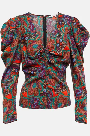 VERONICA BEARD Printed puff-sleeve cropped top
