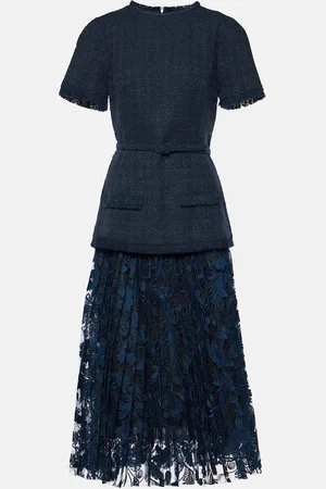 Oscar de la Renta Wool-blend tweed and lace midi dress