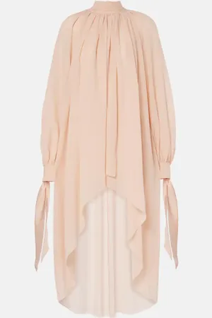 Chloé Gathered tie-neck silk georgette midi dress