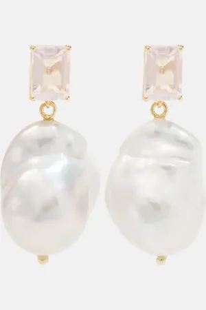 Mateo 14kt drop earrings with rose quartz and Baroque pearls